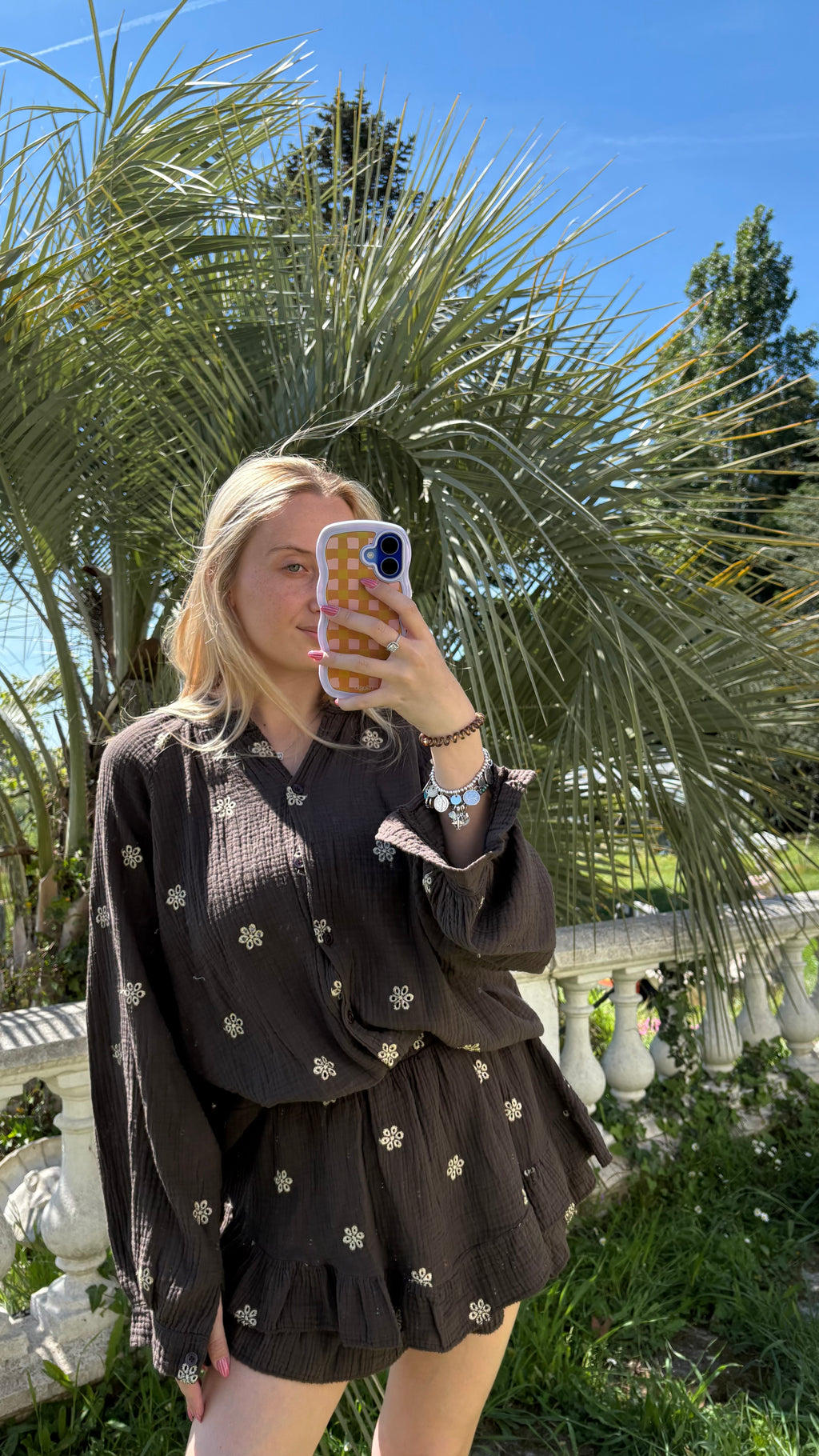 Ensemble gaze de coton brodé