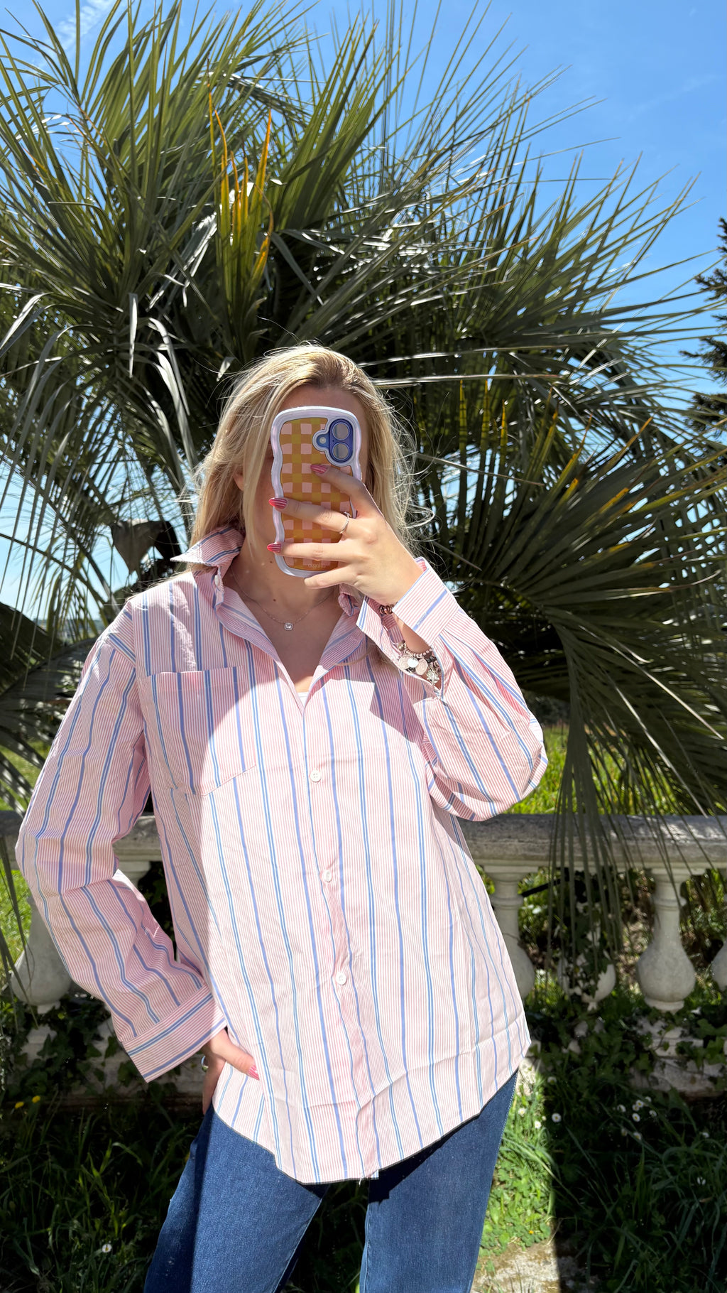 Chemise rayée rose et bleu