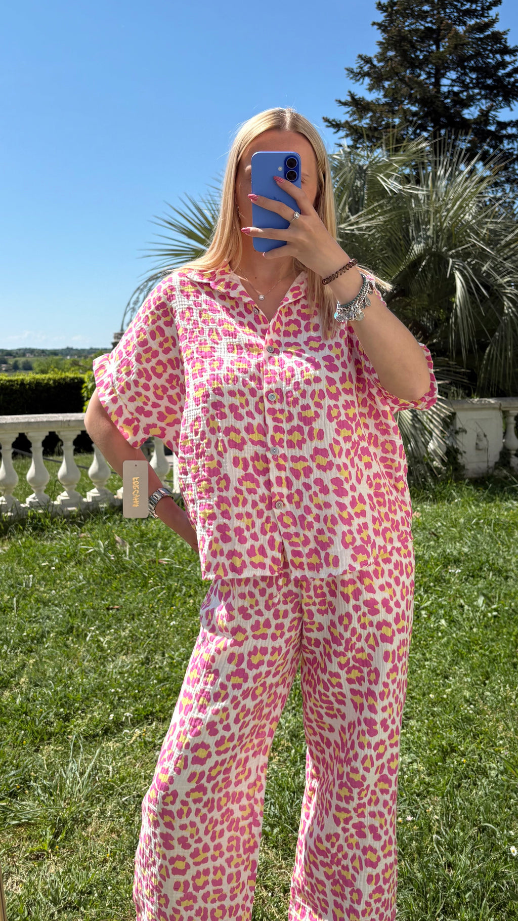 Ensemble gaze de coton léopard rose