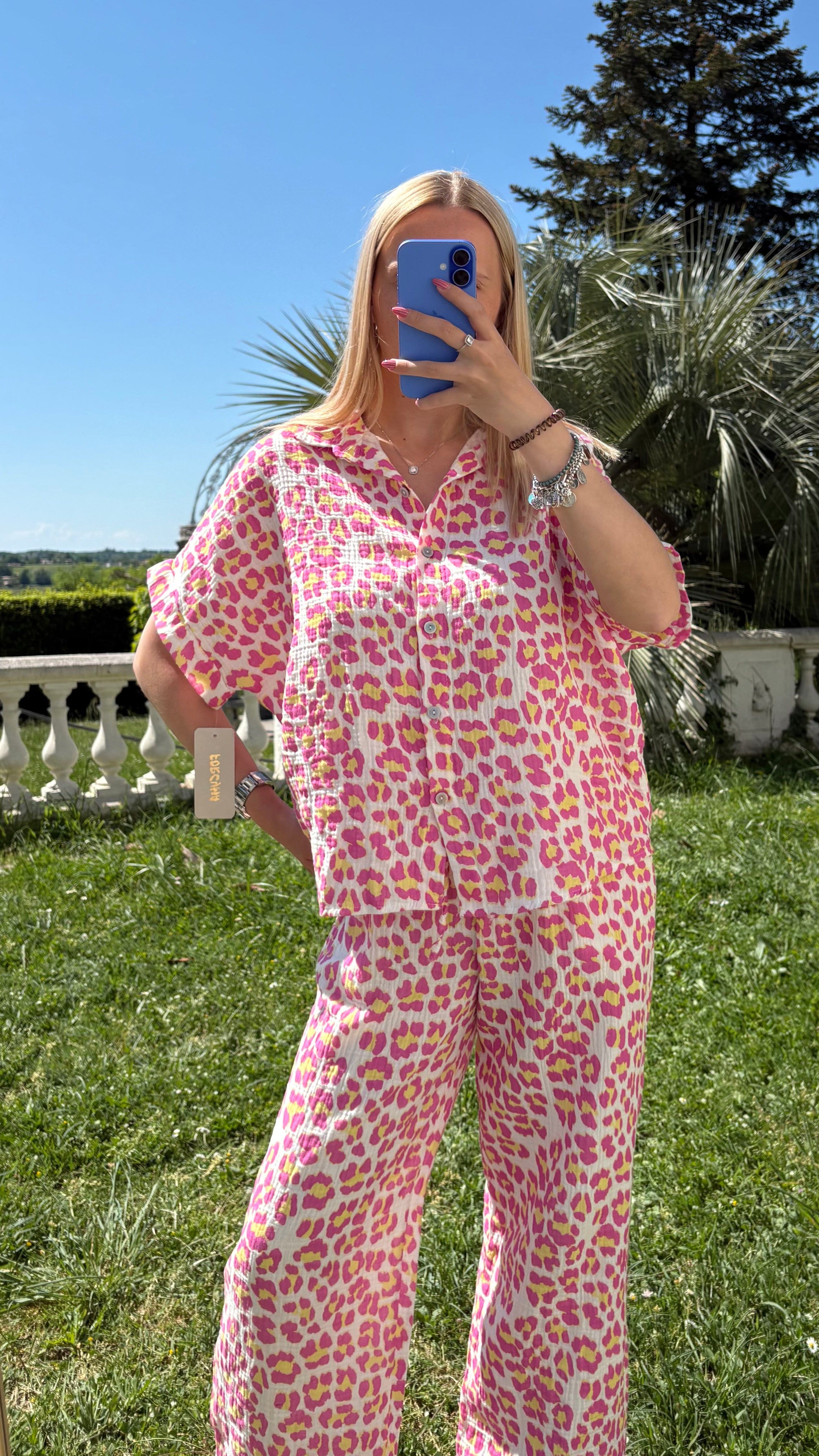 Ensemble gaze de coton léopard rose