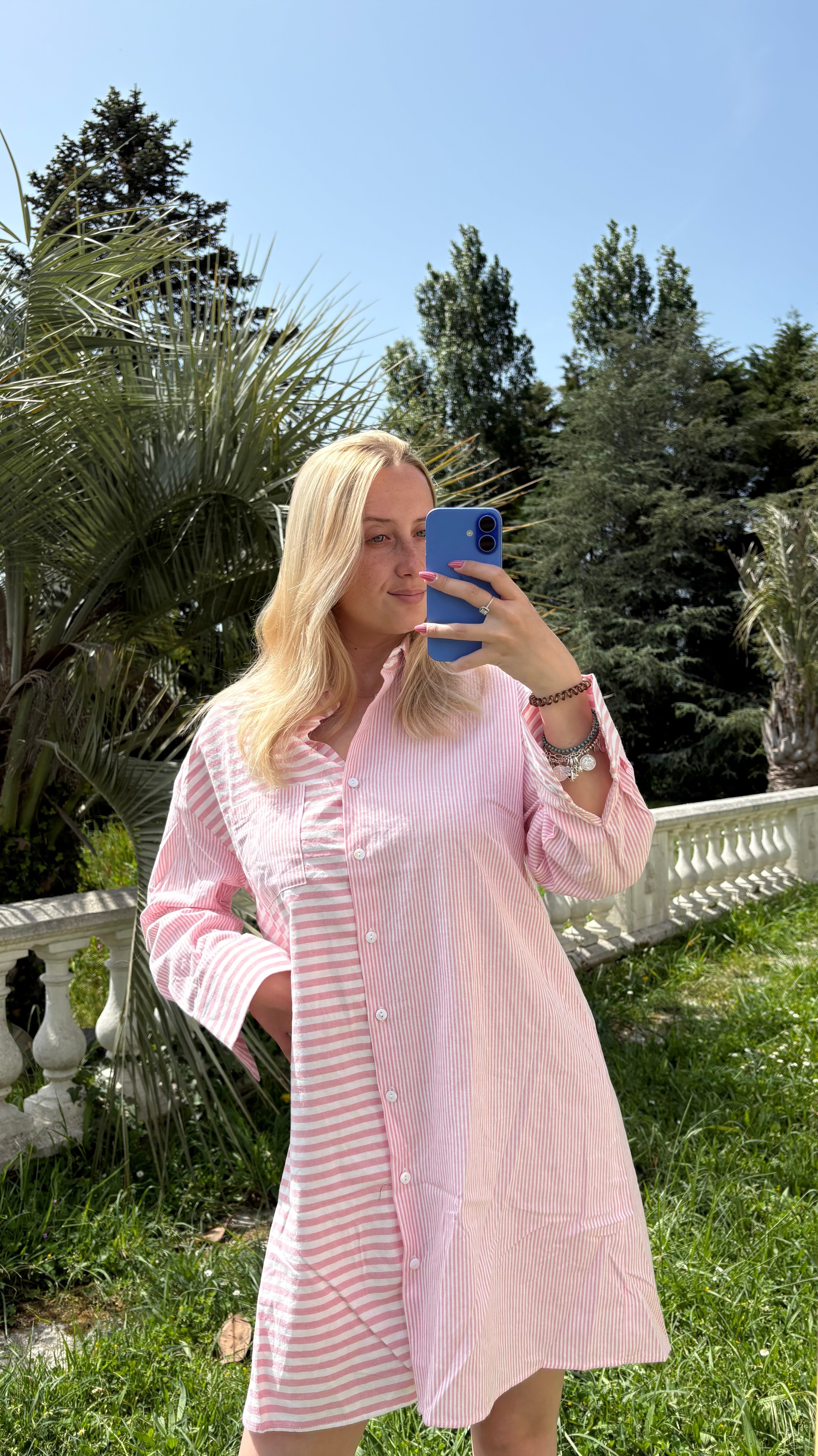 Robe chemise manche longue à rayures