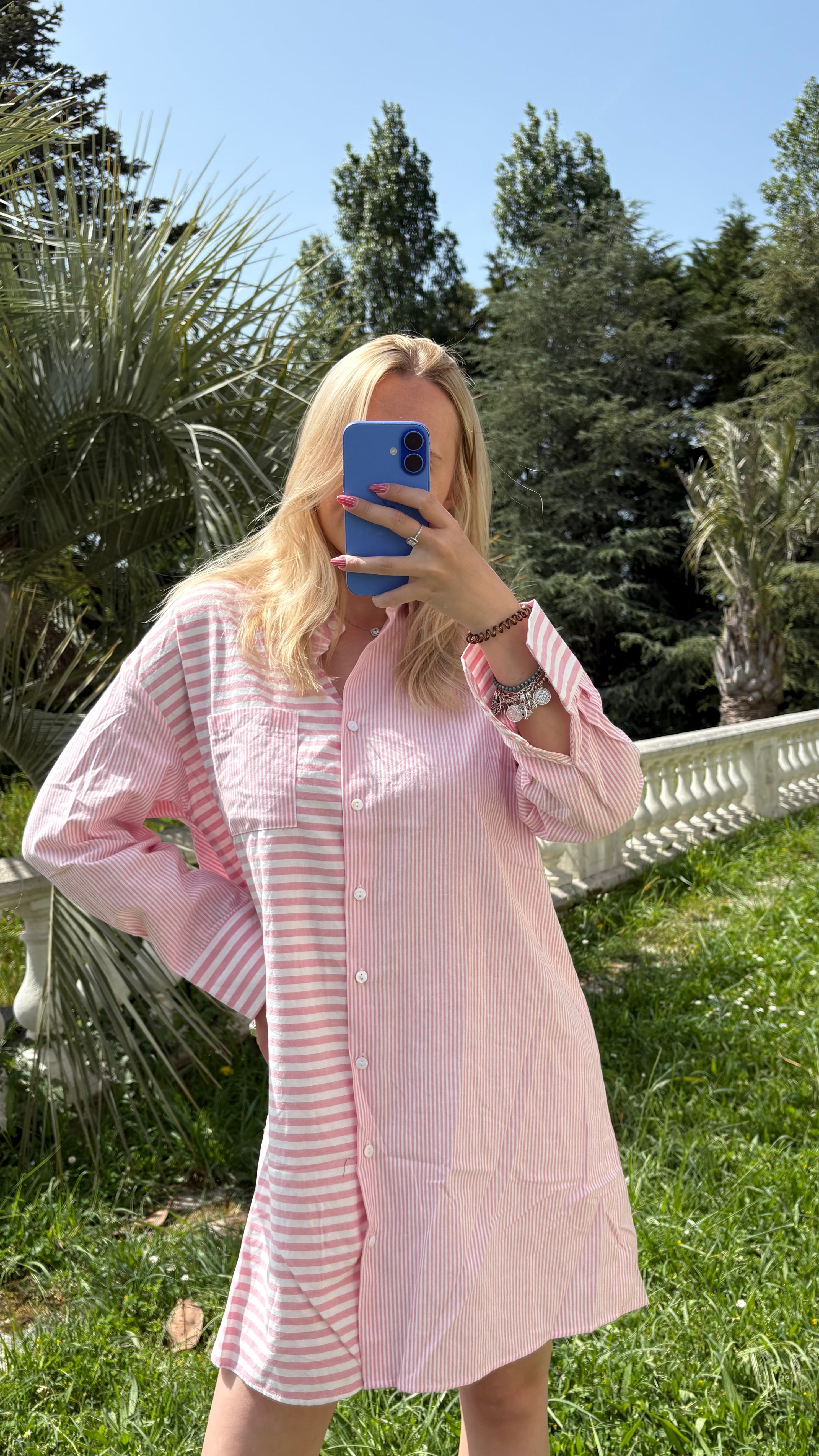 Robe chemise manche longue à rayures