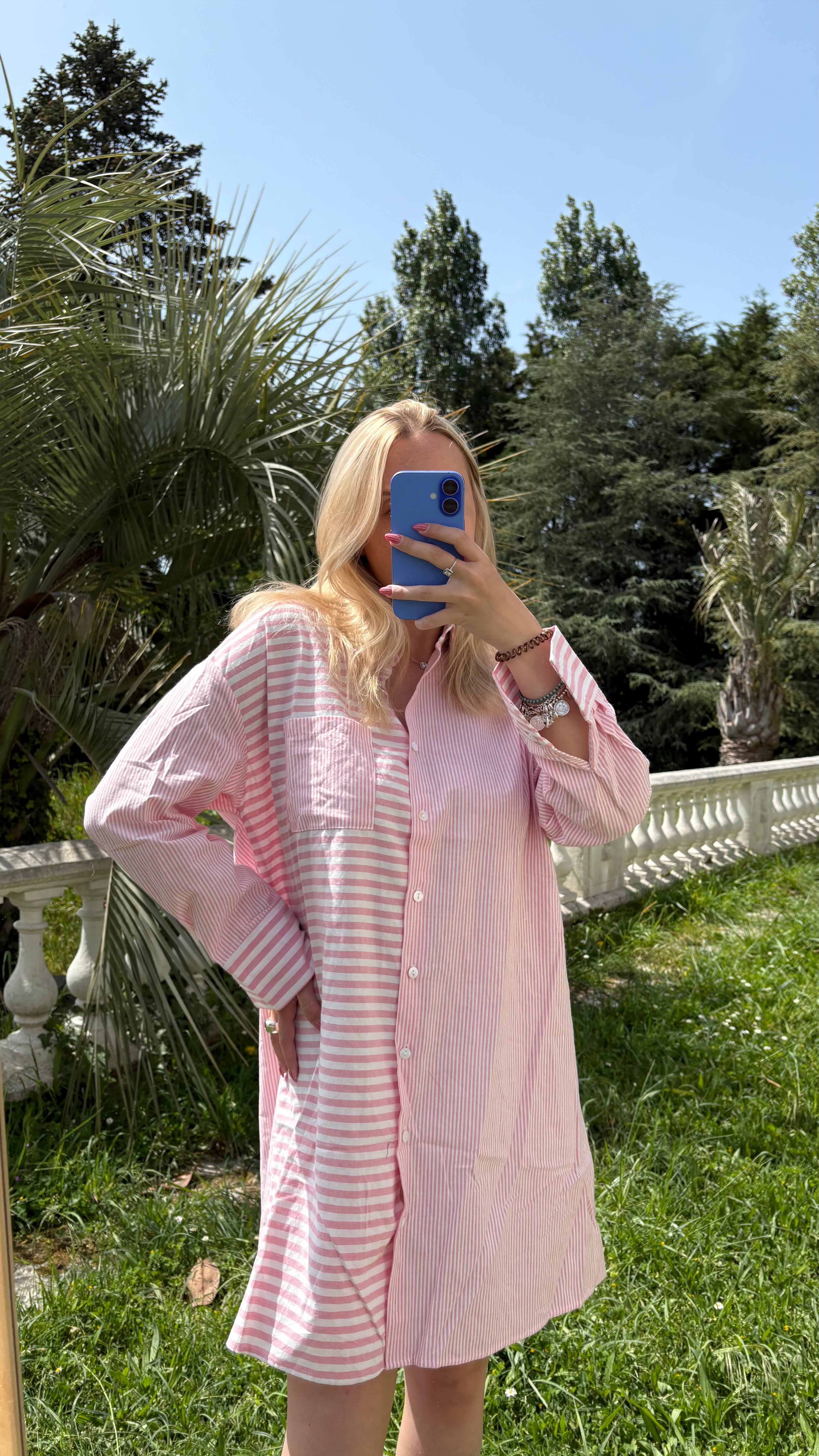 Robe chemise manche longue à rayures