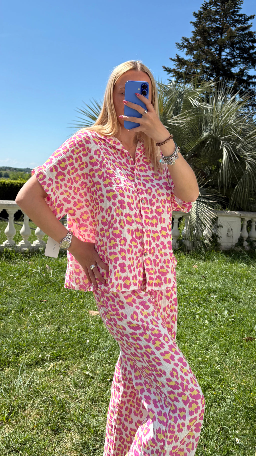 Ensemble gaze de coton léopard rose