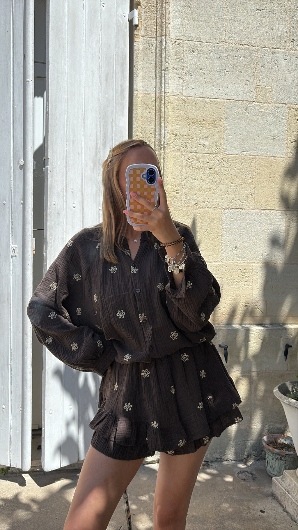 Ensemble gaze de coton brodé